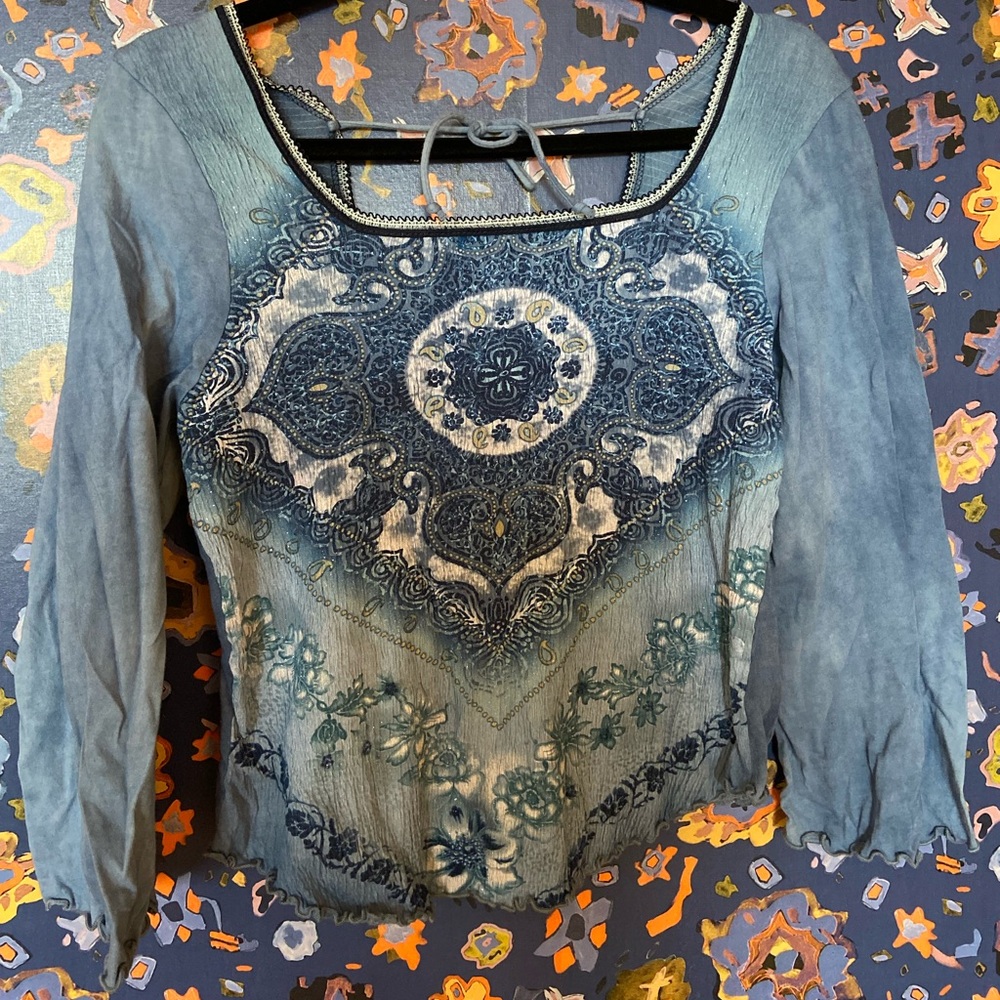 F.E.N.G vintage long sleeved Feng medallion shirt